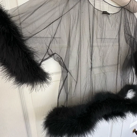 Rosamosario Black Marabou and Tulle Sheer Top Lingerie as Outerwear - Picture 4 of 9